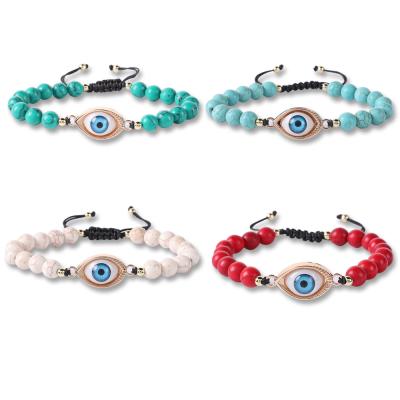 China Hot Selling New Evil Eye Bangle Bracelet Handmade Natural Stone Environmental Friendly Turquoise Hot Selling Beaded Bracelet For Women Gift for sale