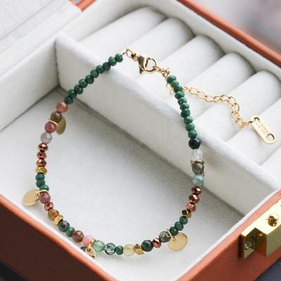 China Environmental Friendly Colorful Natural Stainless Steel Coin Beaded Jewelry 18K Gold Plating Bangle Stone Bracelet for sale