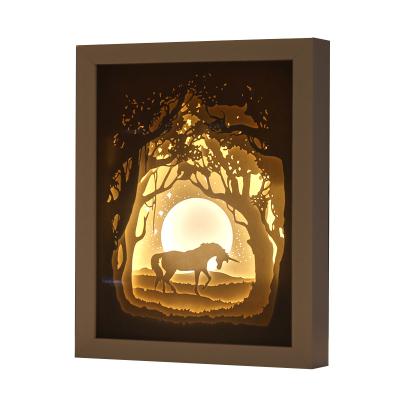 China American Art Paper+Plated ABS Christmas Thanksgiving Gift Decoration Paper Cut Led Light Shadow Box Photo Frame for sale