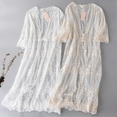 China Plus Size Long Tunic Pareos Bikinis Cover Ups Swim Women Summer Sexy Lace Beach Wear White Cover Up Dress for sale