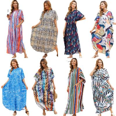 China Colorful Printed Windproof Plus Size Maxi Summer Boho Bathing Suit Kimono Beach Kaftan Cover Up Beach Wear for sale