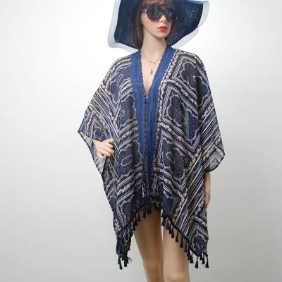 China Dobby Summer Fashion Women Summer Beach Shawl Chiffon Beach Scarves Print Bikini Cover Up Women Poncho Shawl Cape for sale