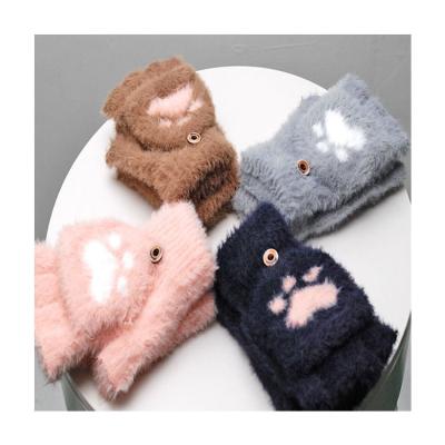 China Warm Faux Mink Knitted Fingerless Gloves Girls Flip Top Magic Gloves Women Half Finger Soft Cute Winter Gloves for sale