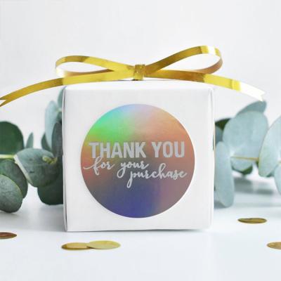 China Waterproof Laser Spot Rainbow Holographic Roll Label Thank You Sticker for Supporting My Small Business for sale