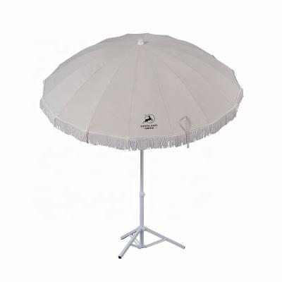 China Korean Customize Logo Luxury Portable Korea Style Color Steel Pole Garden Parasol Beige Beach Umbrella With Tassels Vintage for sale