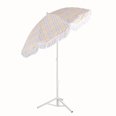 China Korean 1.8M Plaid Parasol Parasol Tassel Beach Umbrella Portable Patio UPF 50+ Protection With Anchor Carry Bag Tilt Sand for sale