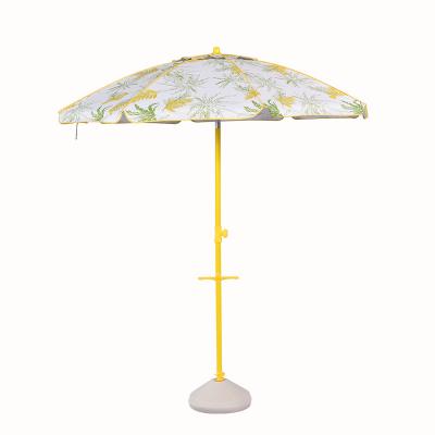 China Traditional Luxury Accessories No Moq Yellow Coconut Tree Printing Outdoor Beach Umbrella With Sand Anchor Pole for sale