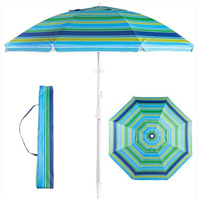 China Traditional High Quality UPF50+ 120G Polyester With Ribbon Coating Beach Umbrella With Carry Bag for sale