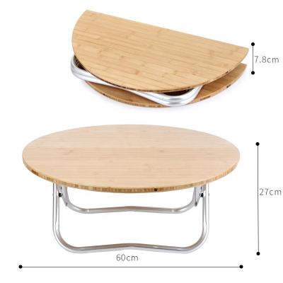 China Mini Round Wooden Frame Bamboo Modern Outdoor Portable Folding Low Tables Camping Picnic Table for sale