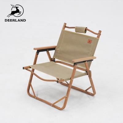 China DeerLand Camp Kermit Chair Aluminum Camping Chair Modern Folding Portable Picnic Dining Chair Top Beige OEM for sale