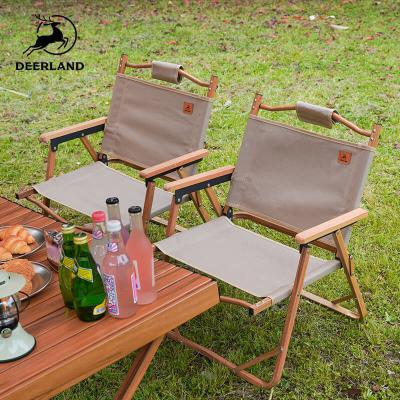 China Deerland Furniture Chair Modern Outdoor Portable Folding Wood Grain Aluminum Alloy Camping Chair for sale