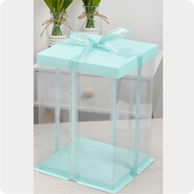 China Disposable Wholesale Customizable Printing Cake Box With Handle PVC Cake Box Wedding Cake Box for sale