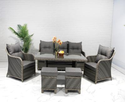 China Comfortable Wholesale Aluminum Garden Sets Outdoor Rattan Dining Set With Stools for sale