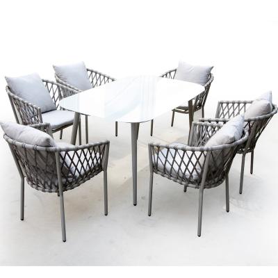 China All weather; UV protection 7 pcs outdoor paio handmade rope chair set dining chair set for sale