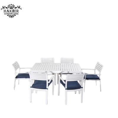 China All weather; UV protection 7 piece dining set/dining set rattan/garden patio aluminum furniture six chair rectangle dining tables for sale