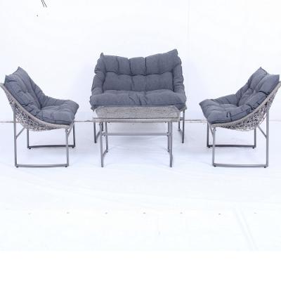 China Durable Wicker Leisure All Iron Tube 4 Pcs Outdoor Furniture Round Rattan Chair Sets For Patio for sale