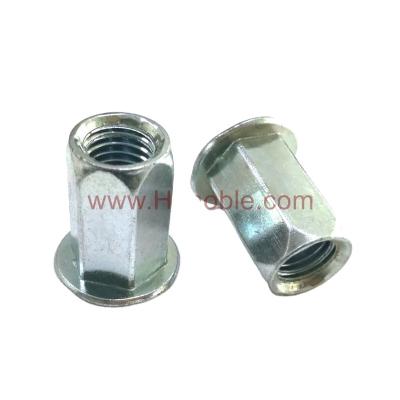 China Industry Blue Galvanized Rivet Nut With Semi - Hex Hex Hole for sale