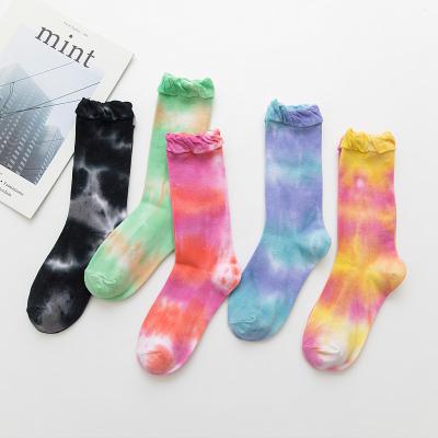 China Sporty hot sale tie-dye rainbow pile socks personality street tube socks for women for sale