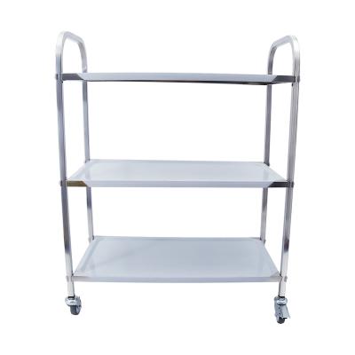 China Easy Mobile Dining Serving Trolley Three-Layers Stainless Steel Mobile Dining Cart for sale