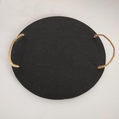 China Factory Direct Sales Sustainable Tableware Natural Slate Round Panel Dish With Hemp Rope for sale