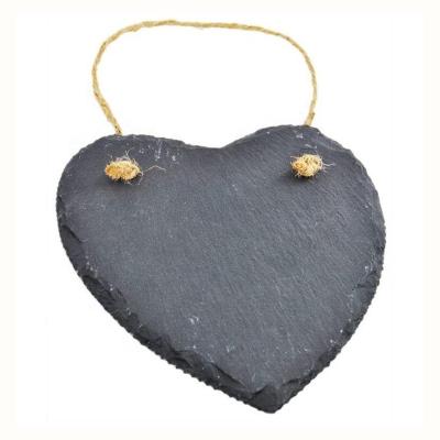 China Slate Plates Cheese Board Slate Plates Heart Shape Sustainable Dinnerware Black Slate Serving Tray With Rope Handle for sale