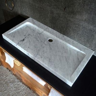 China Modern Bianco Carrara White Marble Trough Bathroom Sink for sale