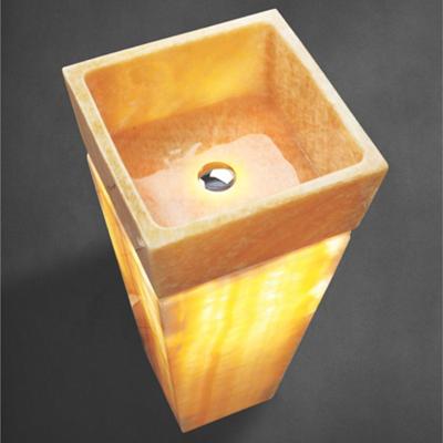 China Modern Luxury Honey Yellow Onyx Pedestal Sink for sale