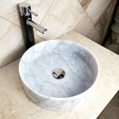 China Modern Bianco Carrara Marble Stone Basin Cylindrical Honed White Marble Round Basin for sale