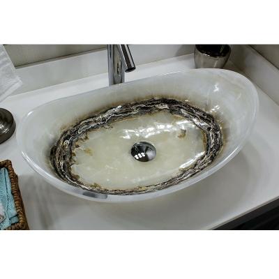 China Modern Bathroom White Onyx Marble Canoe Vessel Sink for sale