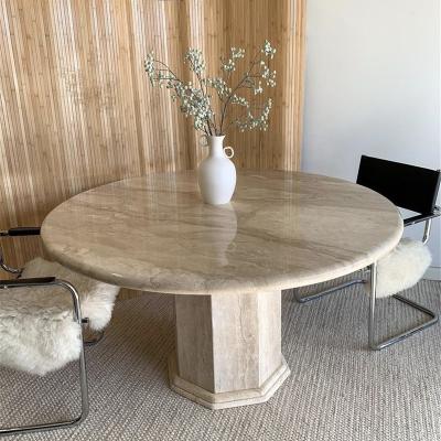 China Modern Custom Meeting Tables Beige Cafe Round Travertine Tables for sale