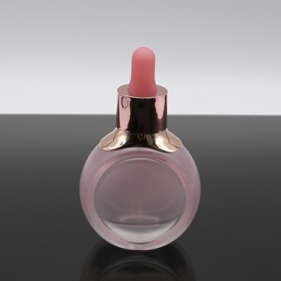 China Cosmetic Luxury Skin Care 30ml Gradient Pink Serum Glass Bottle With Dropper for sale