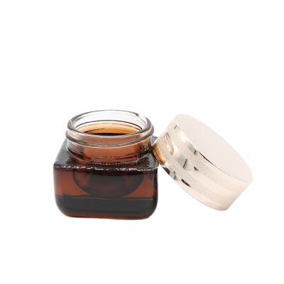 China Luxury Custom Cosmetic Brown Square Container 15g Eye Cream Jar Glass Refillable Cream Bottle for sale