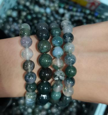 China Wholesale High Quality Romantic Moss Agate Bracelet Round Beads For Gift for sale