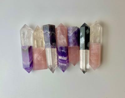 China China wholesale natural material joint two tower clear quartz rose quartz amethyst good quality wand crystal point crystal tower for sale