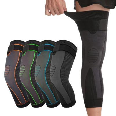 China Breathable Adjustable Elasticity Compression Leg Sleeves With Elastic Straps Extra Long Leg Braces Knee Sleeve For Basketball for sale