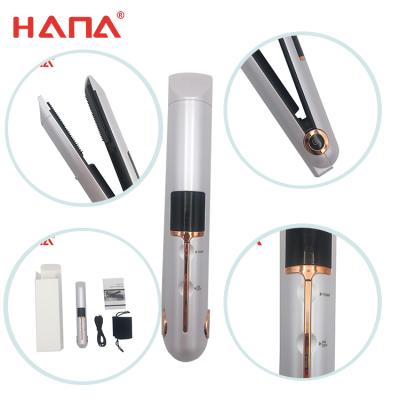 China Hana Hot Selling Private Label Cordless Rechargeable Cordless Hair Straightener Flat Iron for sale