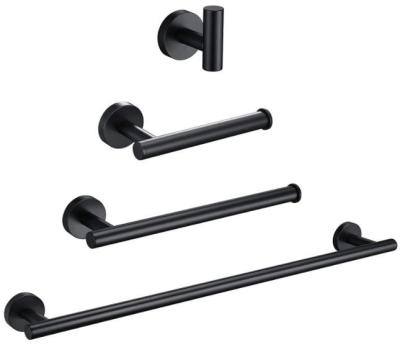 China Modern 4-Piece Bathroom Hardware Accessories Set Stainless Steel Matte Black 16 Inch Towel Rack + Toilet Paper Holder + Hand Towel Rack for sale