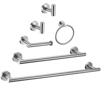 China Modern 6 Pieces Brushed Nickel Bathroom Hardware Accessories Set Hand Towel Ring 18&23.6 Inch Round Towel Holder Silver Toilet Paper Holde for sale