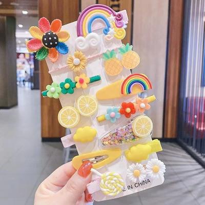 China Wholesale 14 Pcs Sweet/Set Sweet Girl Hair Clips Set Cartoon Rainbow Hair Pin Handmade Hair Clip Children Headband Kids Accessories for sale