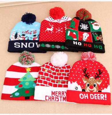 China Environmental Friendly LED Light Up Christmas Hats Knitting Wool Beanie Festival Headwear New Year Home Party Decoration La Navidad for sale