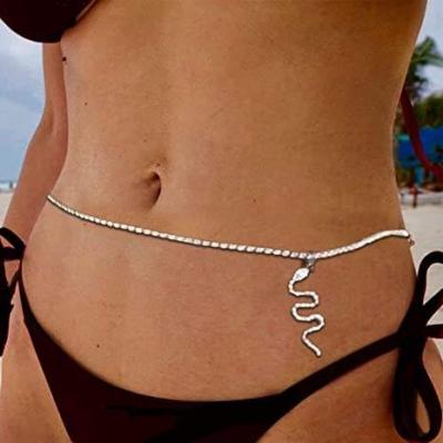 China Wholesale Sexy Crystal Rhinestone Waist Chain Exaggerated Snake Waist Chain Hiphop Beach Bikini Belly Body Chain High Quality for sale