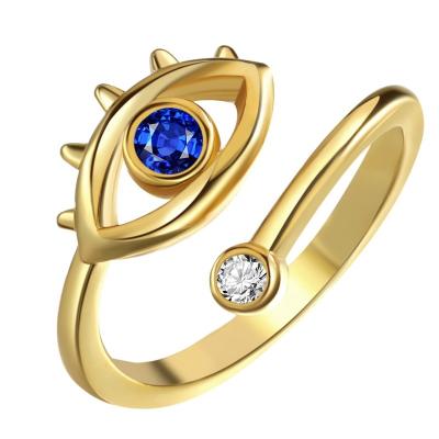 China CLASSIC High Quality Blue Eye Ring Resizable Women Fashion Jewelry Yubiwa de Diamond Ring Gold Plated Rhinestone Turkish for sale