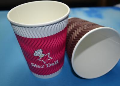 China Compostable Take Away Ripple Paper Coffee Cups 8OZ / 12OZ / 16OZ With PS Lids for sale