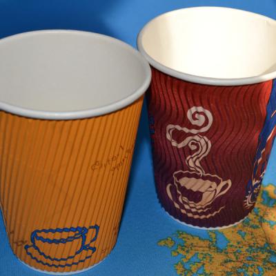 China Red / Orange PE Coated Ripple Paper Cups Disposable Latte / Mocha Coffee Cups for sale