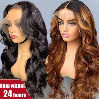 China Glueless 13X4 Brazilian Virgin Hair Human Hair Front Wig 100% Full Lace Ombre Hd Human Hair Transparent Swiss Brazilian Body Wave Wigs for sale