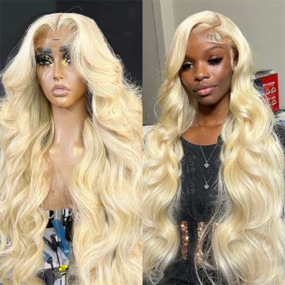 China Hd 13x6 Lace Wig Hd 13x6 Lace Wig Body Wave 613 Human Hair Raw Body Wave Frontal Transparent Hair Lace Front Wig, Pre Pluck Blonde Wig Dark Root for sale