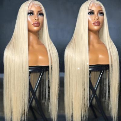 China Figured Hairline Top and Natural Cuticle Aligned Platinum Blonde Brazilian Lace Front Human Hair Wigs 613 Transparent Lace Blonde Wigs For Black Women for sale