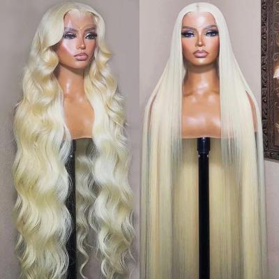 China 613 Inch Lace Hair Blonde Transparent Cuticle Lace Wig Body Wave Lace Front Wig 40 Full Preplucked Frontal Wig Wholesale With Baby Hair for sale