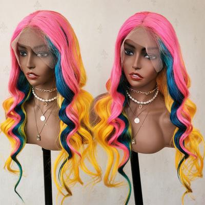 China 30 Brazilian Body Wave Colored Highlight Wigs 99j 27 Colored Pink Blue Red Lace Front Human Hair Rainbow Colors Gray Wig Hair Wigs for sale