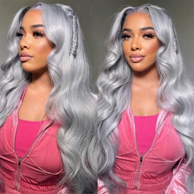 China Body Wave Virgin Brazilian Colored Wigs Hd Transparent Lace Front Gray Wigs Deep Wave Gray Hair Lace Frontal Wigs For Black Women for sale